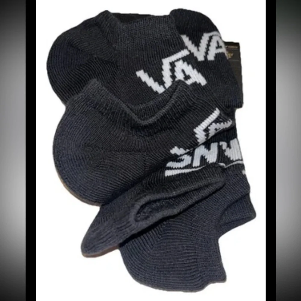 Vans Off The Wall No Show Kick Socks 3 Pair Boys 10-13.5 Black w White LogoSkate